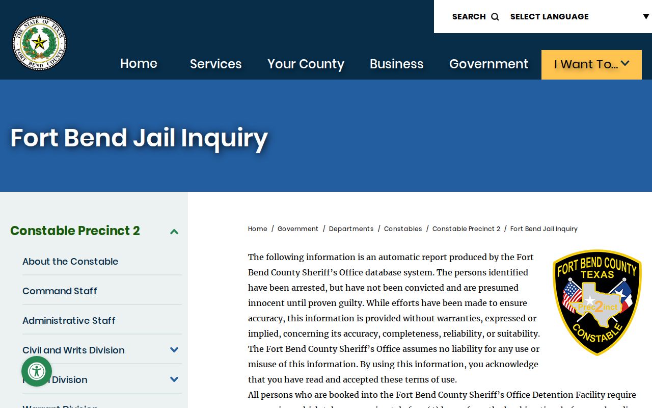 Fort Bend County current-custody inquiry without a 24-hour release list