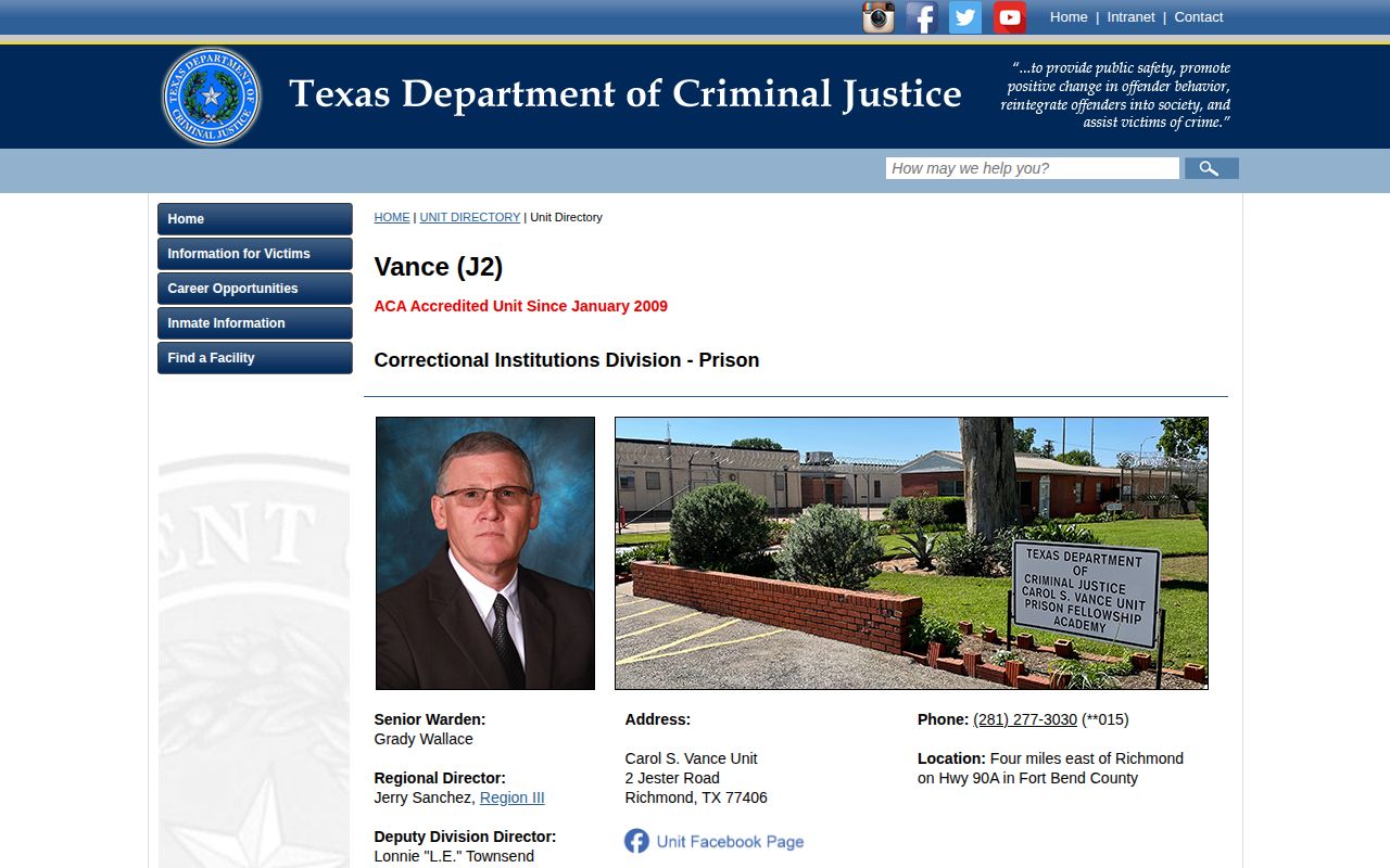 Carol S. Vance Unit TDCJ release processing information