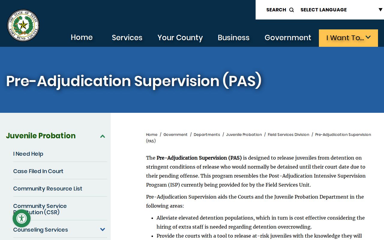 Fort Bend County juvenile pre-adjudication release supervision information