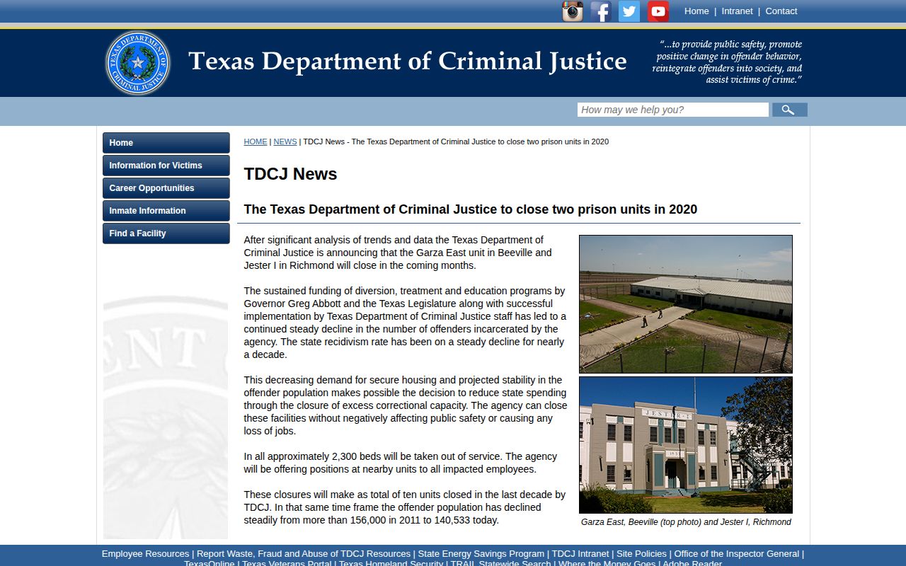 Jester I Unit closed historical TDCJ release record source